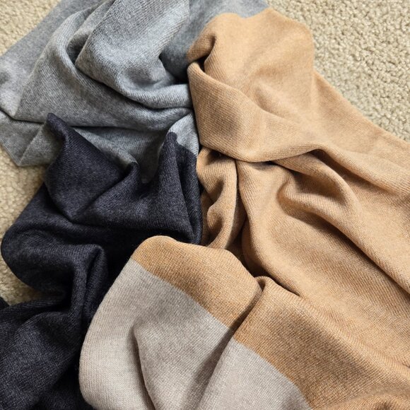 Cashmere Cotton Colorblock Scarf Neutral Colors - Picture 10 of 11